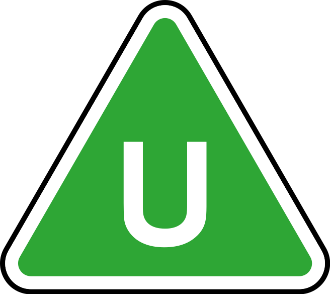 BBFC rating for U - a green triangle with a large white letter saying U